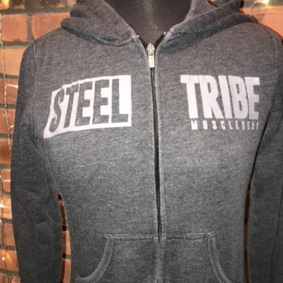 Steel Tribe Muscle Gear Grey Zip Up Sweatshirt - Picture 3 of 7